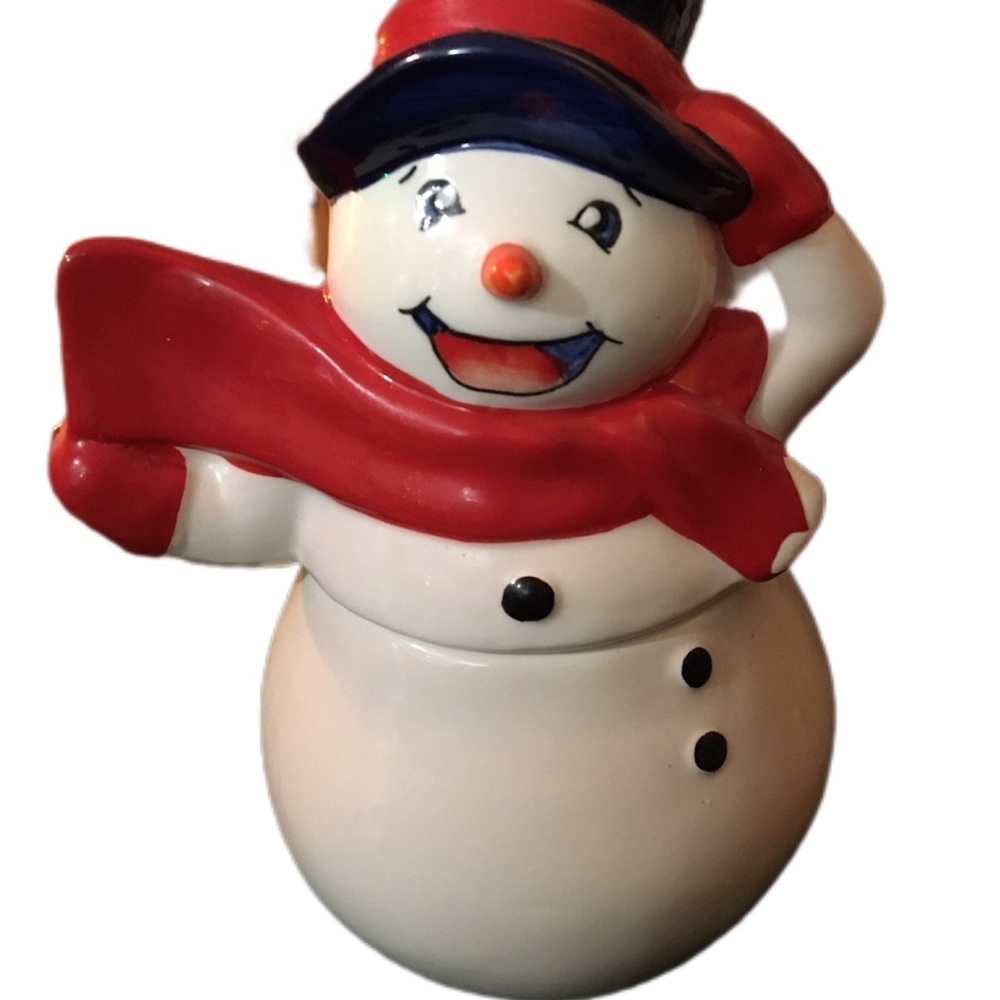 Festive Snowman Cookie Jar with Red Scarf